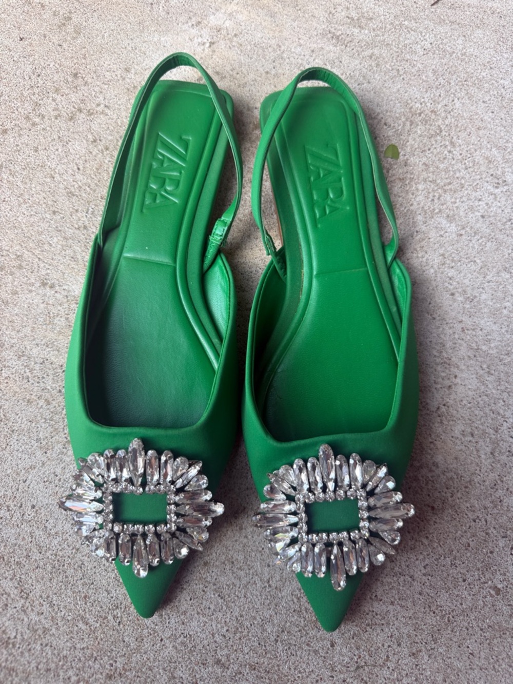 Zara Green Crystal-Embellished Pointed Slingback Flats - Picture 2 of 4